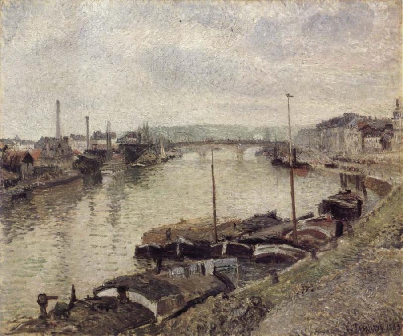 Camille Pissarro The Stone bridge and barges at Rouen oil painting picture
